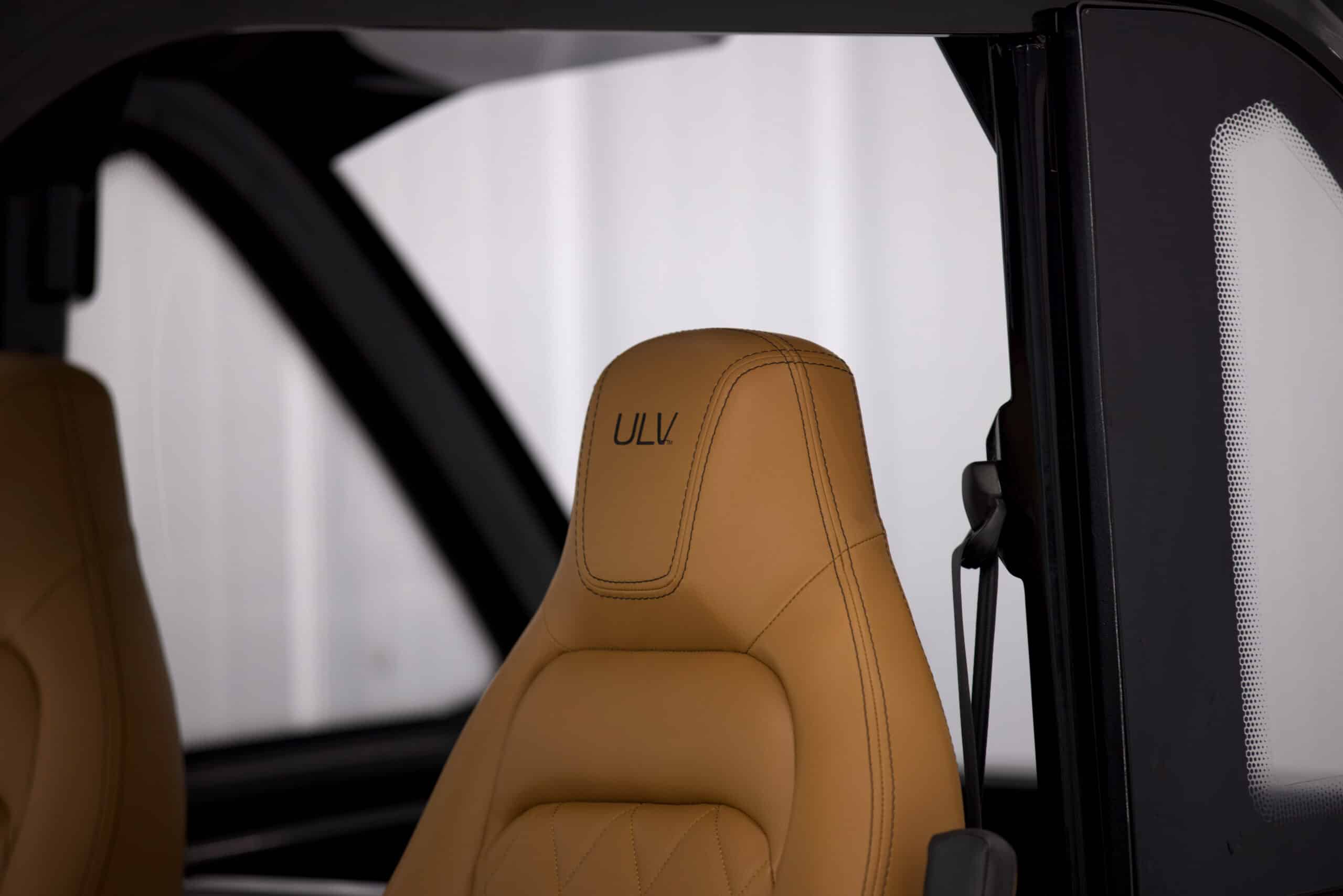 Close up of leather drivers seat of a ULV 322 in gray